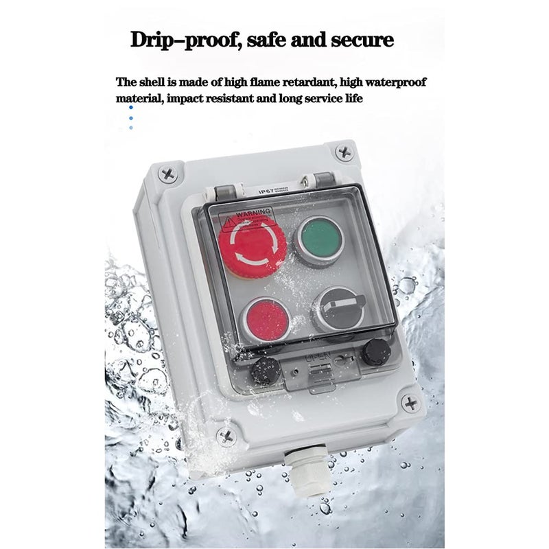 QL-LINRUN Push Button Box with Emergency Stop Switch, Start/Stop & Rotary Buttons (Red/Green) - Image 4
